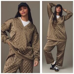 Anthropologie Flat White Quilted Pullover Size Medium Olive Green Tunic